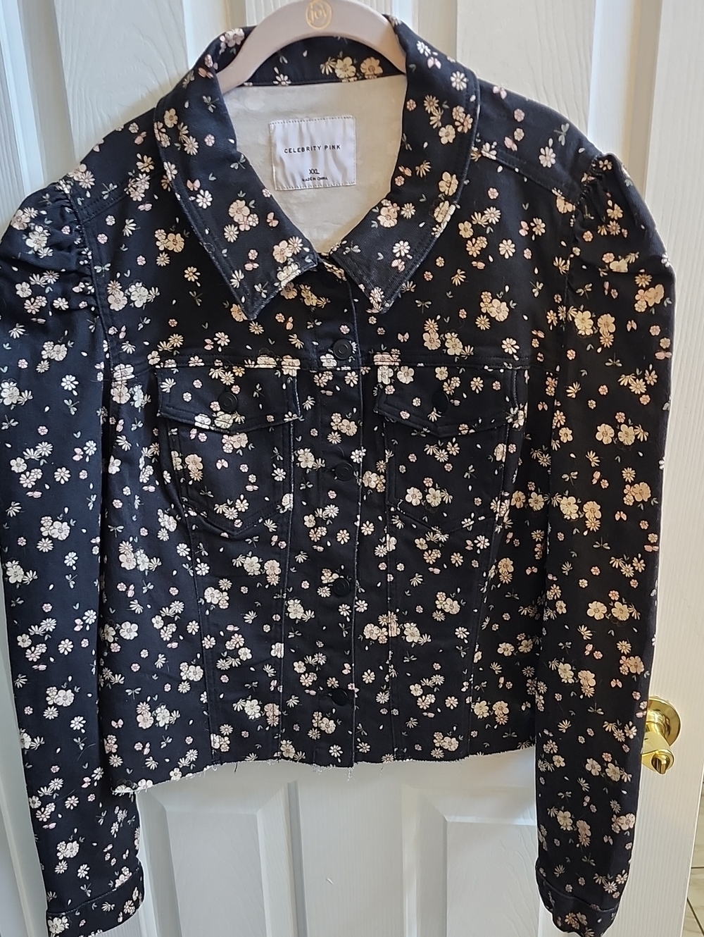 Celebrity Pink Black Floral Jean Jacket